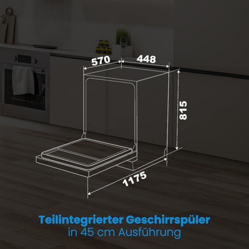 Bomann® Geschirrspüler 45 cm teilintegriert | sehr leise | Spülmaschine 45 cm automatische Türöffnung | inkl. Aquastop | Reinigungstemperaturen: 40°-65°C | 6 Programme | Geschirrspüler - GSPE 7422 TI