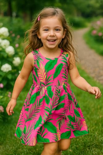 Girls' Dresses Summer Sleeveless Floral Casual Dress with Adjustable Waist Rose Red for Kids 4-8 Years3