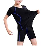 Kids Rash Guard Swimsuits Short Sleeve 2 Piece Bathing Suit UPF 50+ Athletic Summer Swimwear for 3-15 Years