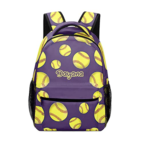 Ball Softball Baseball Purple Custom Name Backpack Waterproof Casual Daily Pack for Gift Hiking Camper Pack