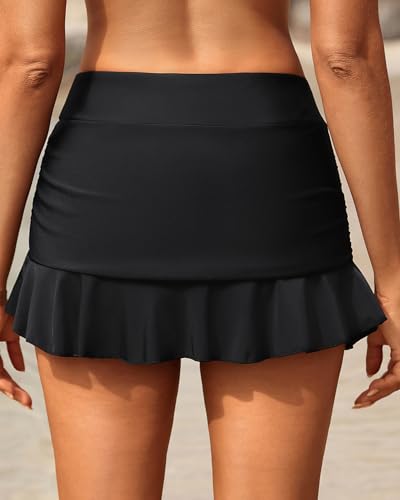 Tempt Me Women Ruched Ruffle Swim Skirt - 2025 Mid Rise Tummy Control Bikini Swimsuit Bathing Suit Skirt Bottom2