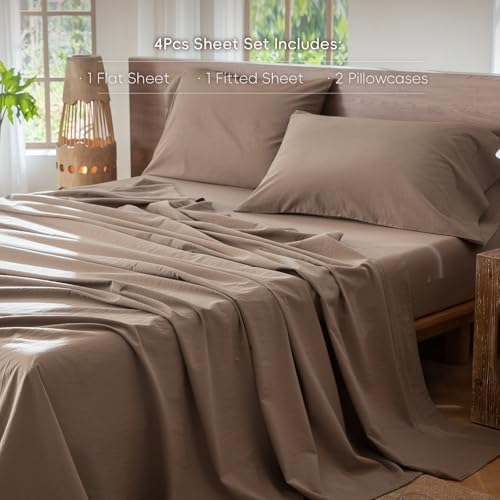 Image of MooMee Sheet Set 100% Washed Cotton Linen-Like Extra Deep Pocket Queen | Relaxed Linen-like Texture. Soft, Breathable & Lightweight Comfort. 15-19 inch Extra Deep Pocket with All-around Elastic
