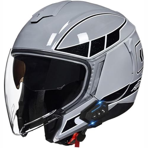 SJAPEX Casco Moto Jet con Bluetooth Integrato con Doppia Visiera Caschi Mezzo Casco da Motociclista ECE Omologato 3/4 Aperto Moto Casco Sicurezza per Donna E Uomo 7,XL(61-62)