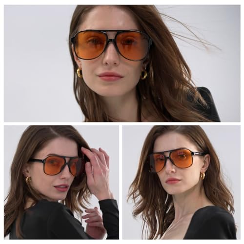 Image of Freckles Mark Vintage Retro 70s Sunglasses for Women Men Classic Large Square Aviator Trendy Glasses
