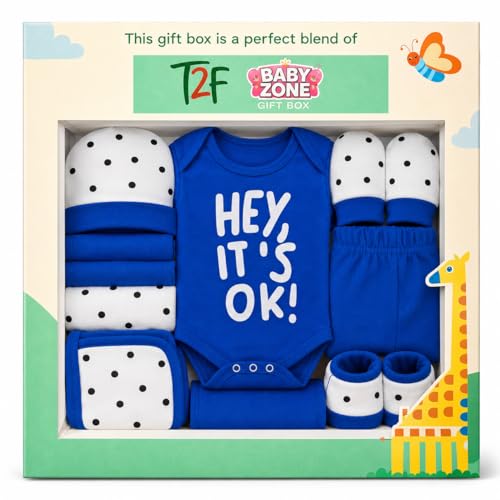 Image of T2F 13 Pcs Newborn Baby Girl /Boy Gift Set, Premium Pink /Blue 100% Cotton Baby Clothing Gift Box with Bodysuit, T-Shirt, Cap, Mittens, Booties, Bib, Pants, Shorts, Towel & Wash Cloths