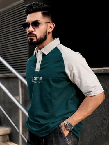 Image of Maniac || Mens || Printed ||Raglan Polo Neck || 3 /4th Sleeve || Cotton ||Oversized ||Polo T-Shirt