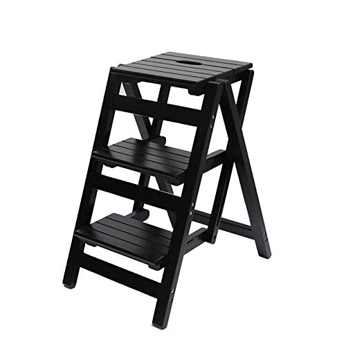 Taburete de escalera de 3 peldaños DASHADAO plegable y multifunción de madera para el hogar 2