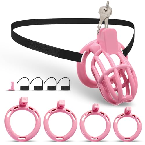 Male Chastity Belt Cock Cage - UTIMI Adjustable Plastic Chastity Strap Devices for Sissy Man 3D Printed Penis Bondage Cage Lightweight Adult BDSM Sex Toy with 4 Sizes Rings Invisible Lock and Key