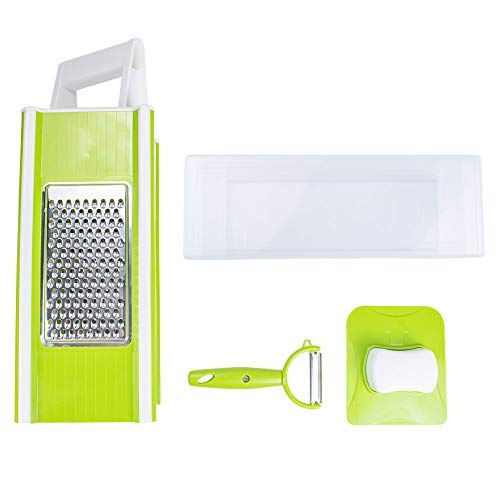 5-in-1 Vegetable Grater with Container and Fruit Peeler, Stainless Steel Kitchen Handheld Multifunctional