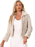 Allegra K Women's Faux Fur Fluffy Coat Collar 2024 Warm Winter Cropped Jacket Medium Light Khaki