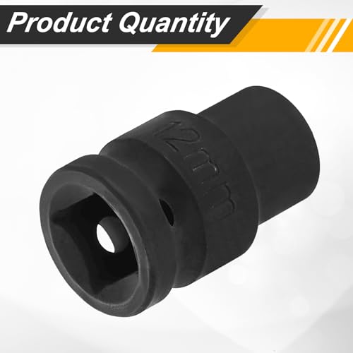 Image of HARFINGTON 1 /2 inch Drive x 12mm Shallow Impact Socket 12-Point Metric CR-V Steel Spindle Nut Impact Flip Sleeve for Home Auto Nuts Bolts Repair
