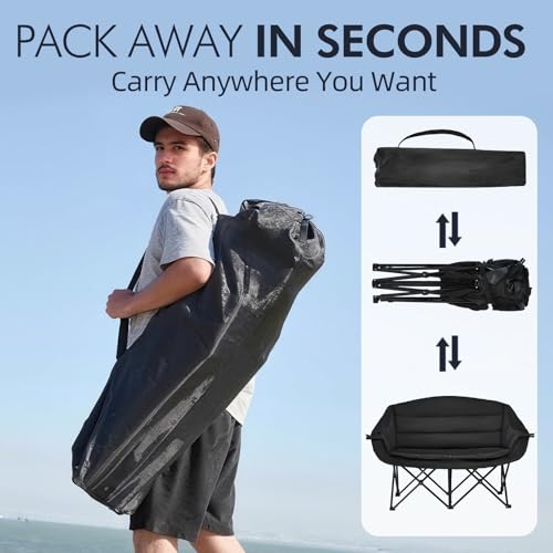 Image of Double Camping Chair Loveseat -2 Person Oversized Padded Outdoor Camp Couch
