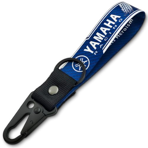 Image of SnapStrap MotoLink Carabiner Keychain Compatible with Yamaha Bike Strong Heavy-Duty Metal Clip with Fabric Key Ring Bike Accessory (Racing Blue)
