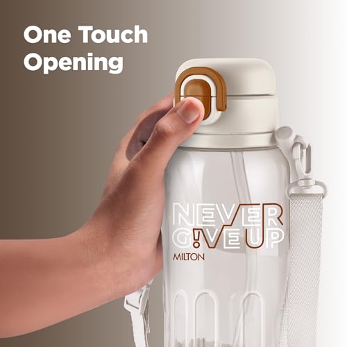 Image of MILTON Regan 1000 2-in-1 Lid Sip or Gulp Water Bottle 1 ltr | Sturdy Handle And Strap | BPA Free| Food-Grade | One-Touch Open | Leak-Proof | Ideal for Office, School, College, Gym, White