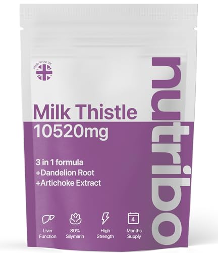 Milk Thistle High Strength 10 520mg with Dandelion Root and Artichoke | 4 Month Supply | 120 Vegan Capsules | Milk Thistle 3-in-1 | No Fillers Binders or Additives | Made in The United Kingdom