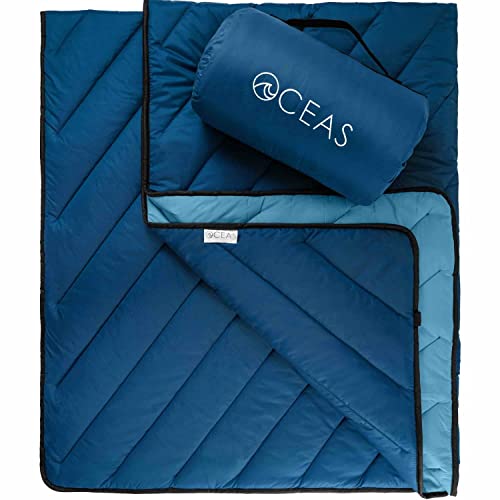 Oceas Outdoor Waterproof Stadium Blanket - Thicker Weather Proof and Windproof Blankets for Camping, Sporting Events, Picnic and Car Use - 100% Waterproof Insulated Blanket and Throws (Puffy, Blue)