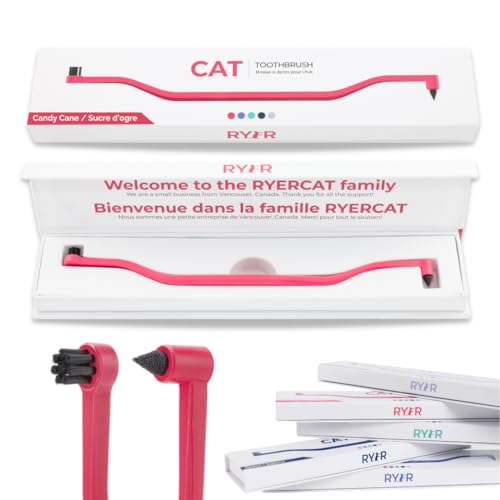 Image of RYERCAT Dual Sided Cat Toothbrush - Kitten Toothbrush with Micro Head (Very Small) for Custom fit - Cat Dental Care Supplies - Pet Toothbrush for Cats (Candy Cane)