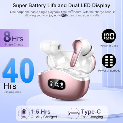 Image of Wireless Earbuds Bluetooth Headphones, 2025 Hi-Fi Stereo Deep Bass Ear Buds, 4 ENC Noise Cancelling Mic, USB Fast Charging in-Ear Earphones, IP7 Waterproof Workout Sport for Laptop Pad Android iOS