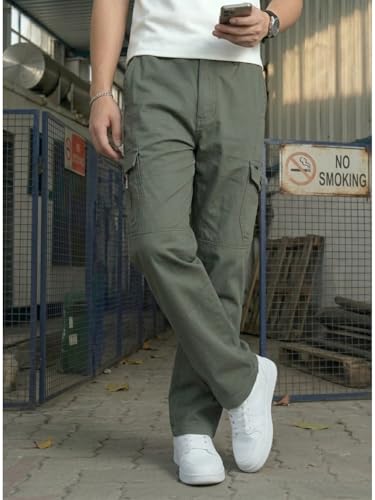 Image of Men's Cargo Pants-100% Premium Cotton Tapered Fit Lightweight Breathable Multi-Pocket Drawstring Utility Casual Trousers