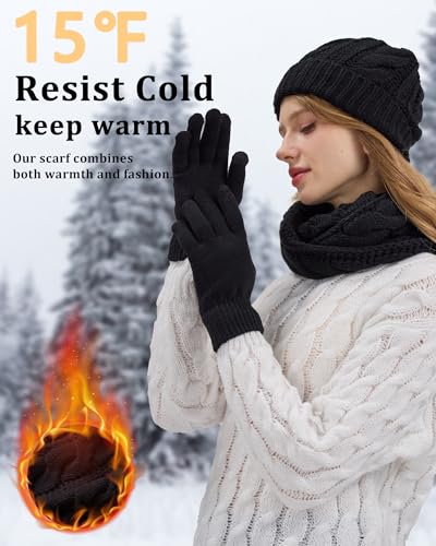 Winter Beanie Hat Scarf Gloves Set for Women, Fleece Lined Hats Touchscreen Gloves Long Scarf 3 In 1 Set for Cold Weather4