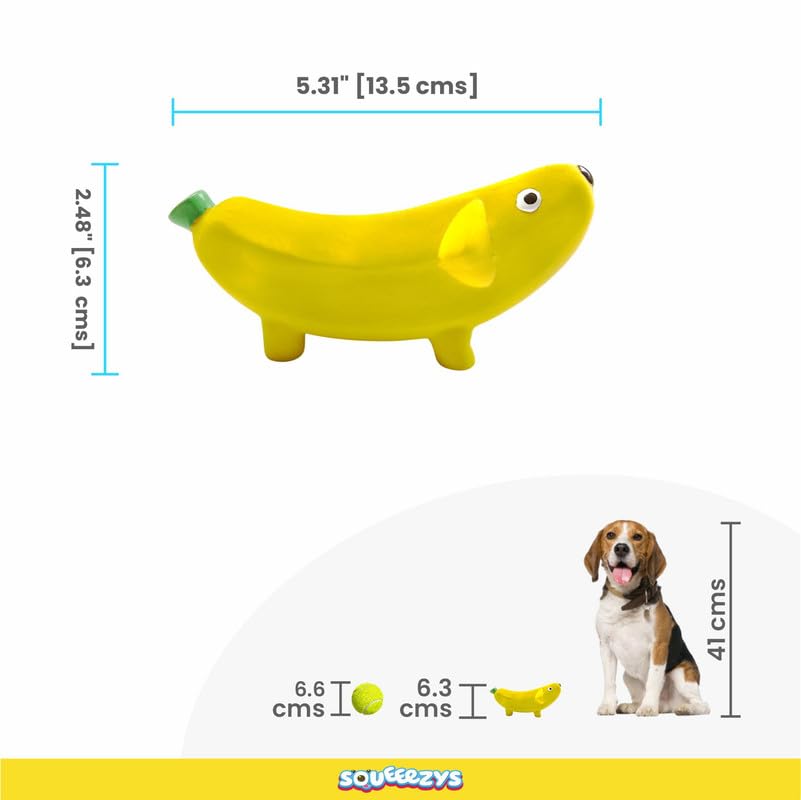 Image of Monster Brother Yellow + Banana Dog - Toy Set, Squeaky Toys for Dogs, Latex Dog Toys for Medium Dogs (0-20kgs) - Yellow