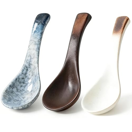 3 Stück Asiatische Suppenlöffel Ramen Löffel Ramen Set Kreativer Porzellanischer Suppenlöffel Für Desserts Suppen Und Obst Ideal Für Zuhause Und Restaurants