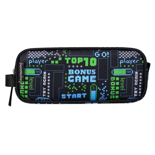 Image of Choco Mocha Kids Pencil Case for Boys, Soft Zipper Pencil Pouch for Boys, Kids Pencil Case for School Game Print Pencil Bag for Toddler Boy, Black