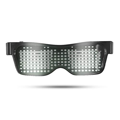 GEEDIAR Lunettes LED Bluetooth Personnalisables pour Raves, Festivals, Fun, Parties, Sports, Costumes, EDM, Clignotant - Messages affichés, Animation! (Blanc)