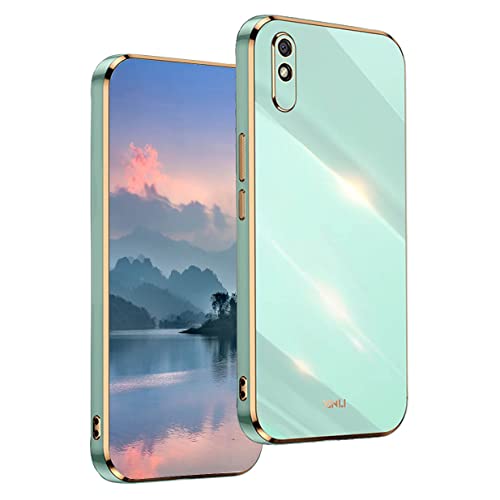 UPLAI Funda para Xiaomi Redmi 9AT / Redmi 9A, Diseño de Galvanoplastia de Moda Antigolpes Ultra Delgado Elegante Carcasa, Lujoso Estuche Colorida TPU Silicona.(Verde)