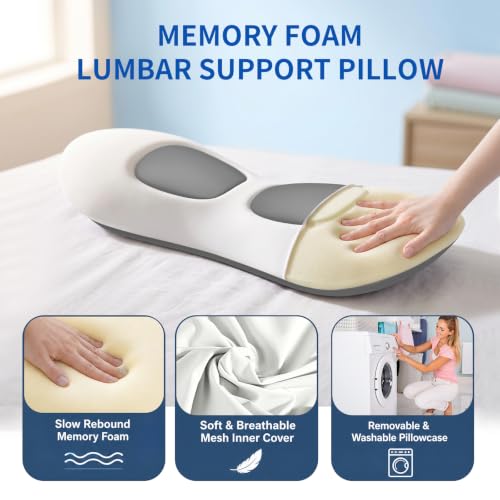 Ylekto Memory Foam Lumbar Support Pillow w/ Removable Washable Cover (Light Grey) - image 4