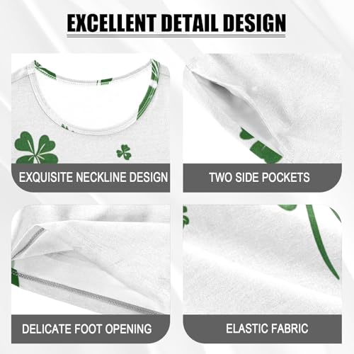 Summer Pajama Set Four Leaf Clover Green Pattern, Short Sleeve Sleepwear Nightwear4