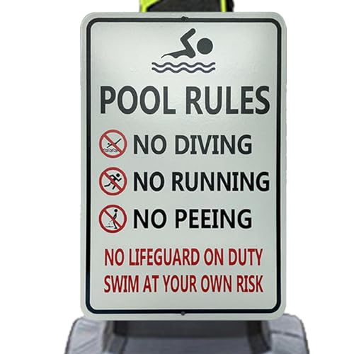 Señalización de seguridad para piscinas, letreros para piscinas, decoración al aire libre, diseño de texto humorístico, señal de advertencia de piscina de metal con aspecto retro para piscina al aire