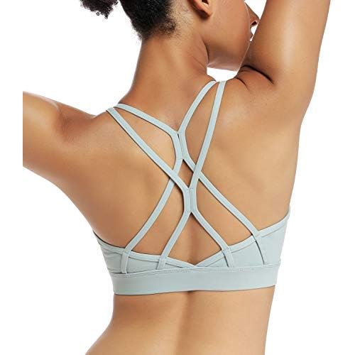 RUNNING GIRL Sports Bras for Women,Strappy Crisscross Back Padded Low Impact Running Sports Bra with Removable Cups Green Small