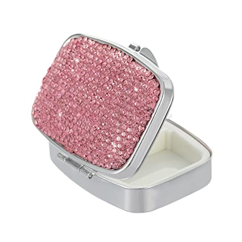 Image of Pill Organizer Travel,Square Small Metal Pill Box Case,Compact Medicine Vitamin Container,Portable Pill Holder Bottle for Women(Pink)