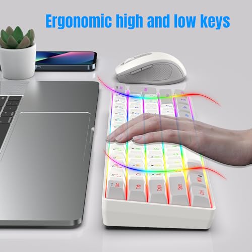 Image of Snpurdiri 2.4G Wireless Gaming Keyboard and Mouse Combo, Include Mini 60% Mechanical Feel RGB Backlit Keyboard, Ergonomic Vertical Feel Small Wireless Mouse(Grey and White)