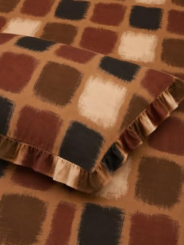 Image of King Size Fitted Bedsheet for Double Bed | 300 TC Cotton Feel Microfiber | All Around Elastic with 2 Frill Pillow Covers | Soft & Durable | (CoffeeBoxFrill, Fitted - Double72x72)
