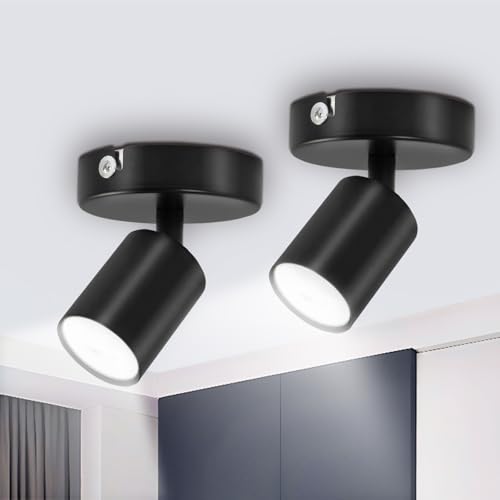 Seruno X Pack de 2 Focos para Techo Ajustables GU10, Compatible LED 6W, Metal Negro Mate, Lámpara Moderna Industrial de Techo y Pared para Cocina Dormitorio Salón Pasillo (Bombillas No Incluidas)