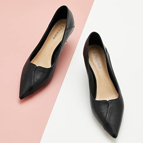 C.paravano Black Pumps I Women's Pumps I Kitten Heels I Elegant Pumps I Two Layers Point-Toe I Comfortable Stiletto Heels 5.5Cm (Black,39) #TOP1