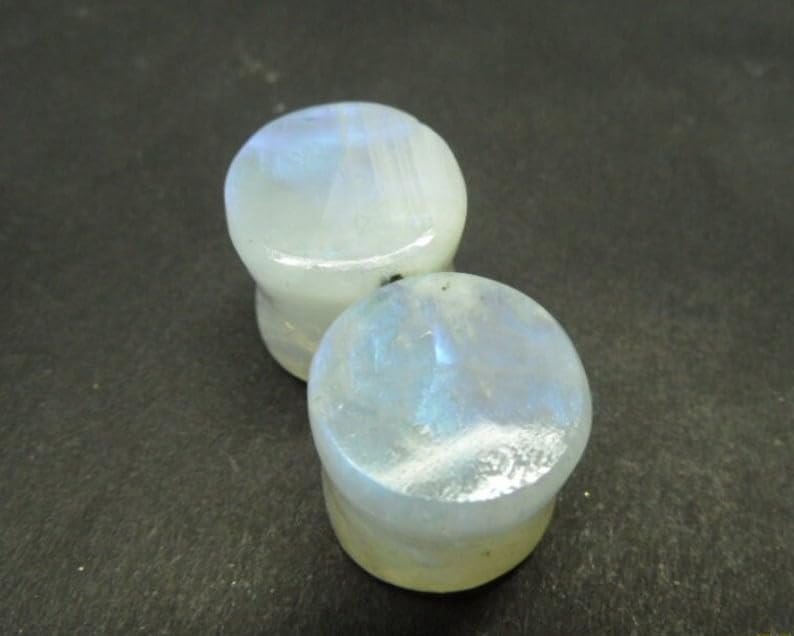 Natural Rainbow Moon Stone, Tunnels White Fire Plugs Ear Gauge & Plugs Earrings Convex & Concave