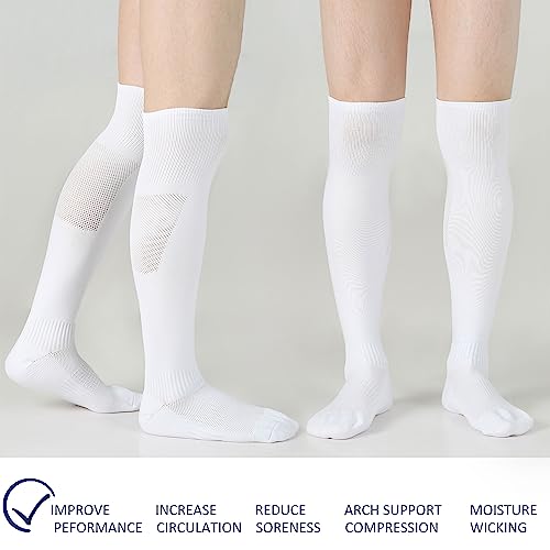 Sunew Soccer Baseball Socks Youth Boys 9-10, Team Sport Knee High Athletic Softball Field Hockey Rugby Volleyball Team Homecoming Socks for Back to School White for Men's Womens Small 2 Pairs4
