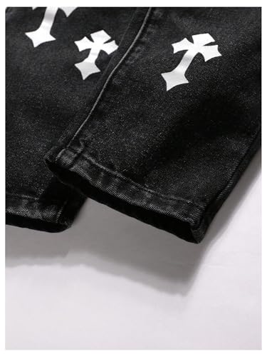 Floerns Boy's Street Denim Pants Cross Print Distressed Ripped Y2k Tapered Jeans4