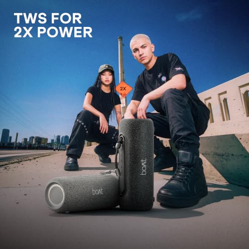Image of boAt Stone 350 Pro Plus 16W Signature Sound, Up to 8 Hours Playtime, IPX5 Resistance, Type-C Charging, TWS for 2X Power, Built-in Mic, Voice Assistant Wireless Bluetooth Speaker (Titanium Grey)