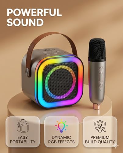 Image of Karaoke Mic with Bluetooth Speaker, Rechargeable, Wireless, Portable, LED Lights, for Kids, Boys, Girls, and Adults