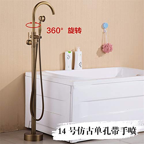 T-THSZ Grifo antiguo de la bañera ducha de pie, caliente, fría, de cobre, en el suelo, ducha en el piso de oro, ducha en el asiento, 14