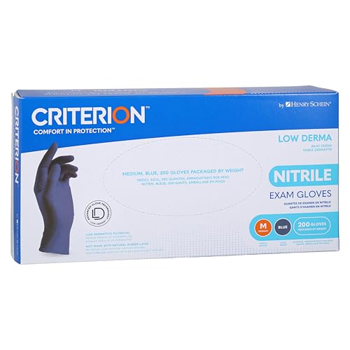 Henry Schein Criterion Low Derma Nitrile Exam Gloves – Small, 200/Box, Slate Blue - Chemo Drug Tested, Latex-Free, Powder-Free, Chlorinated, Soft Stretch