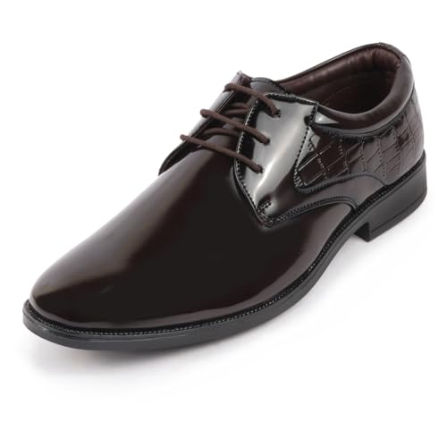 Image of FAUSTO Men's Patent Leather Party Formal Embossed Office Lace Up Derby Shoes|Classic Comfort Shoes