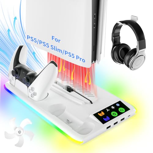 PS5/Slim/Pro Cooling Stand with Dual Controller Charging Station,...