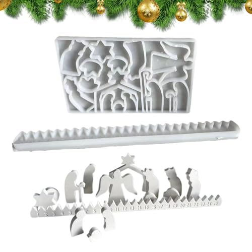 Molde de silicona para belén, calendario de cuenta regresiva, moldes de silicona de Navidad, moldes epoxi, moldes de resina para calendario de Adviento, decoración de escritorio de cuenta regresiva