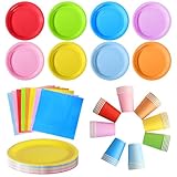 ZblPyro Set Stoviglie per Feste Multicolore (40 Ospiti), con 40 Piatti di Carta Rotondi 18cm, Bicchieri, Tovaglioli, Per Grandi Feste e Compleanni Bambini