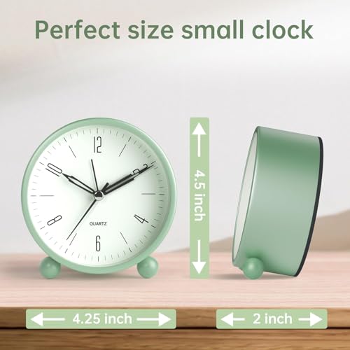 Image of Blairmore Alarm Clock, Silent Non Ticking Small Clock, Battery Operated, Simple Design, Old Fashioned Style Ideal Decor, for Bedroom, Bedside, Desk, Adult, Kid, Gift (Antiq Green)